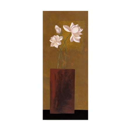 Pablo Esteban 'White Flowers In Red Vase' Canvas Art,10x24